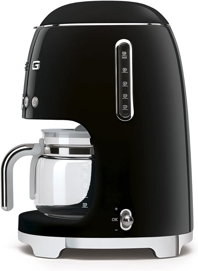 Smeg 50's Retro Style Aesthetic Drip Coffee Machine with 10 Cup Glass Carafe, Auto Start Feature, Keep Warm Plate, and Two Coffee Strength Settings (Black) - Image 5
