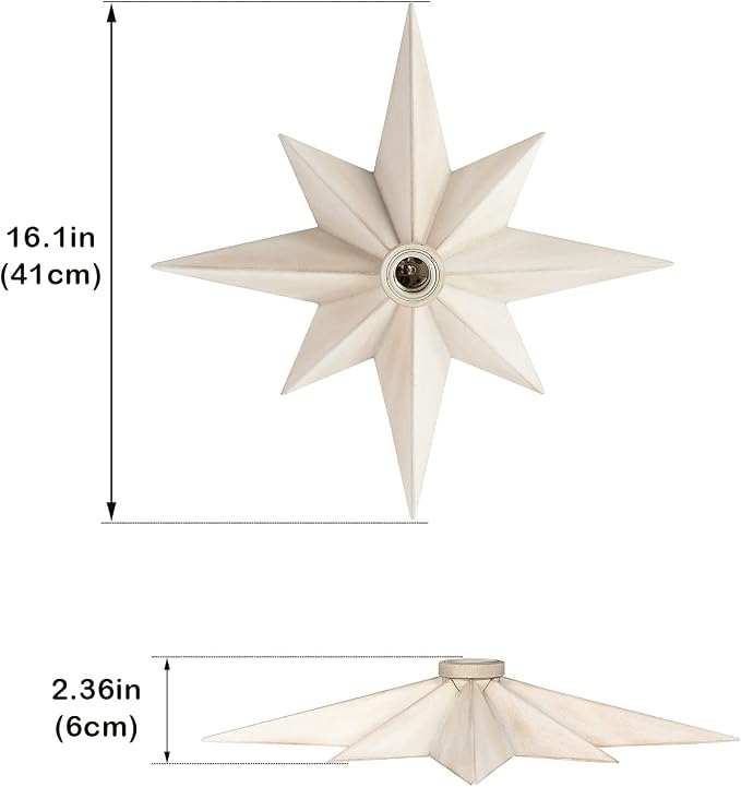 16 inch Flush Mount Ceiling Light, Modern Farmhouse White Star Ceiling Light, Vintage Star Light Fixtures Ceiling for Hallway, Entryway, Study Room, Bedside, Stair, Foyer, Kitchen, Bathroom - Image 6