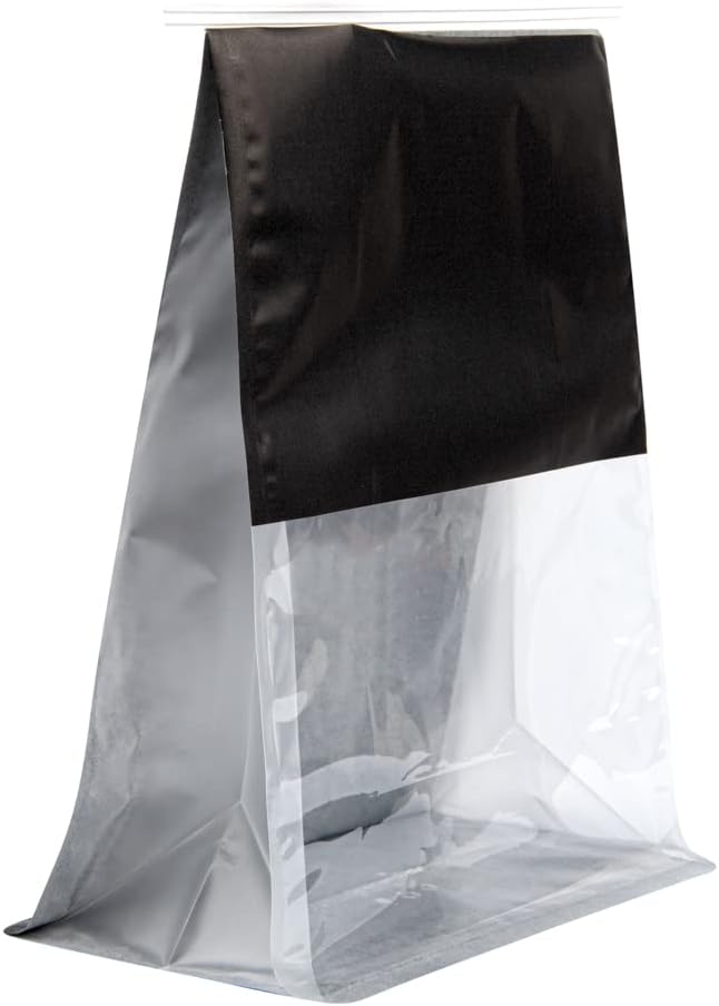 Restaurantware-Bag Tek 8.6 x 4.5 x 10.6 Inch Tin Tie Bags With Windows, 100 Resealable Bakery Bags With Windows - Flat Bottom, For Cookies or Coffee Beans, Black Cotton Paper Tin Tie Bags - Image 2