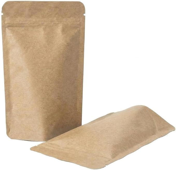 AwePackage Heavy Duty Kraft Paper Self Standing Resealable Zipper Pouch Bags (1 oz- 16 oz) - FDA and USDA compliant (100, 1 Oz) by Awe+Package