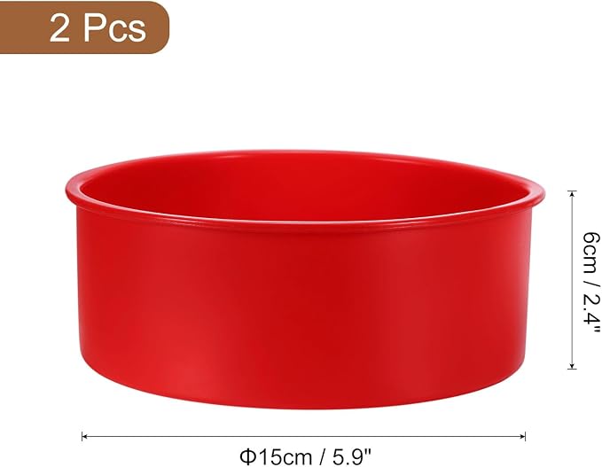 Uxcell 2pcs 6 Inch Round Silicone Cake Pans for Baking, Nonstick & Quick Release Circle Molds for Layer, Smash and Cheese Cake, Red - Image 2