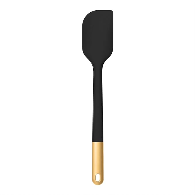 Kitchen Utensil Set, 6-Piece Silicone Kitchen Utensil Set with Rotating Rack - Non-Scratch, Heat Resistant Tools & Gold Stainless Steel Handles (Black) - Image 3