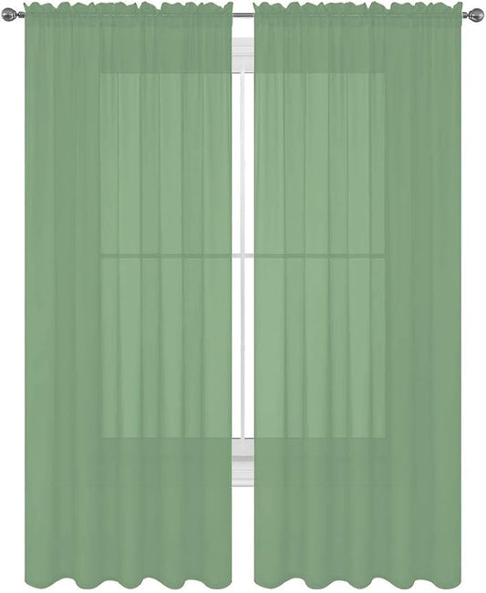 2 Piece Solid Elegant Sheer Curtains Fully Stitched Panels Window Treatment Drape (54" X 108", Sage) by Decotex