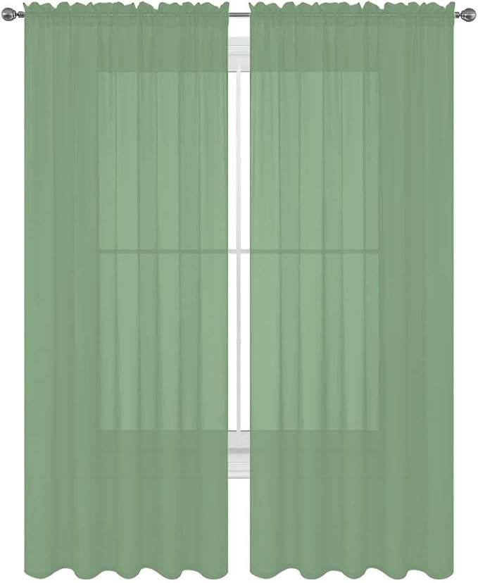 2 Piece Solid Elegant Sheer Curtains Fully Stitched Panels Window Treatment Drape (54" X 95", Sage) by Decotex