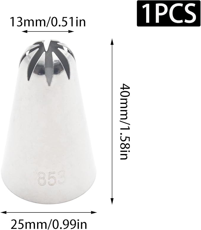 Piping Tip of Model 853, Stainless Steel Icing Nozzles, Cake Baking Tools for Buttercream, Birthday Cake, Cookie Icing, Cupcake or DIY Art (853)