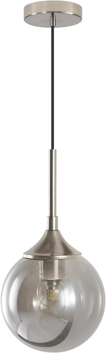 KCO Lighting 7.1” Smoked Glass Pendant Light Single Pendant Light Brushed Nickel Dining Room Light Fixtures Globe Hanging Light Fixture by KCOLighting