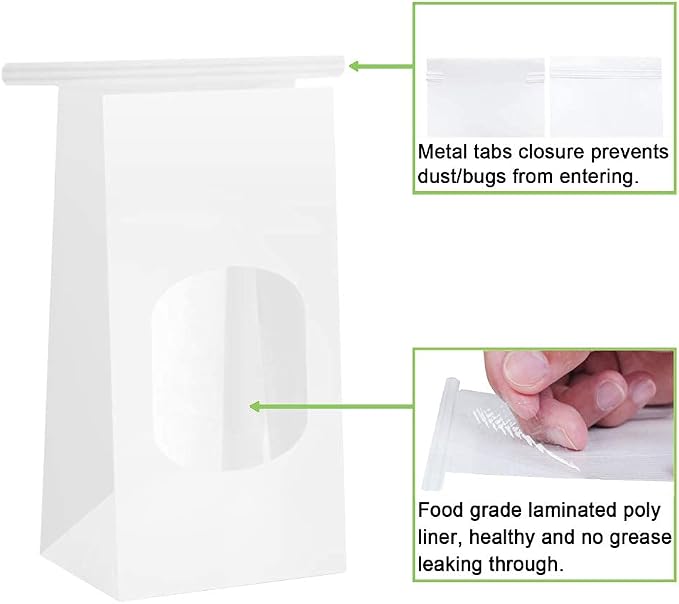 BagDream Small Cookie Bags 3.54x2.36x6.7 Inch Tin Tie Closure 100Pcs White | Resealable, Window, Grease Resistant, For Homemade Baked Goods, Snack, Coffee Beans, Party Favor, Gift Giving, Small Business - Image 6