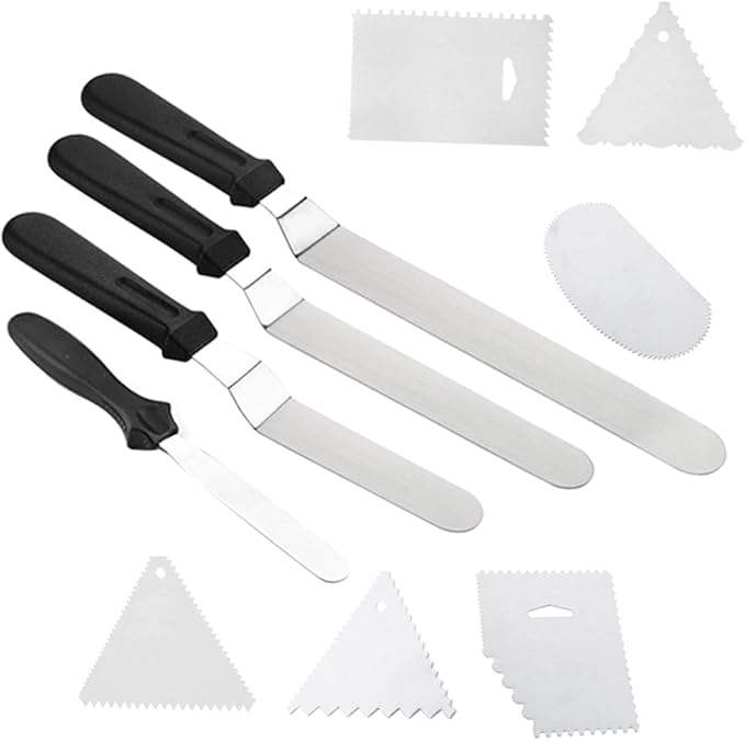 Mobestech 10pcs Stainless Steel Cake Spatula Set with Icing Smoothers and Butter Scrapers Corrosion-resistant Pastry Tools for DIY Baking and Cake Decorating Flexible Textured Smoothers for