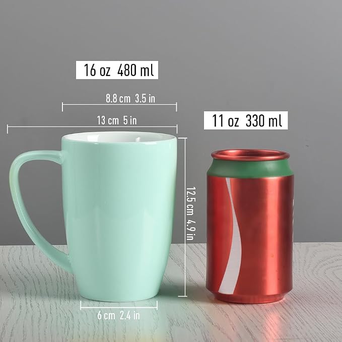 homEdge Porcelain Mug Set, 16 Ounces Cup for Tea, Latte, Mocha, Hot Chocolate, Set of 6, Turquoise - Image 9