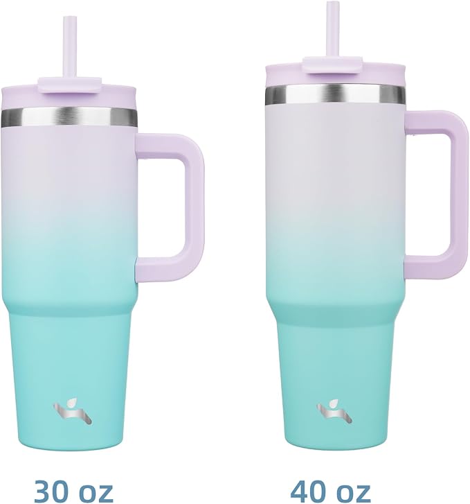 Konokyo 30 oz Insulated Tumbler Water Bottle with Handle, Straw Lid | BPA-free and dishwasher safe; made for gym, travel, coffee and gifting, 2 straws, cup holder friendly,Lavender Green - Image 3
