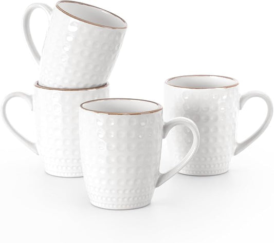 famiware Coffee Mugs Sets for 4, 12 oz Mug Set, Coffee Cups with Handle for Coffee, Tea, Cocoa and Milk, Microwave and Dishwasher Safe, White Circle by Famiware