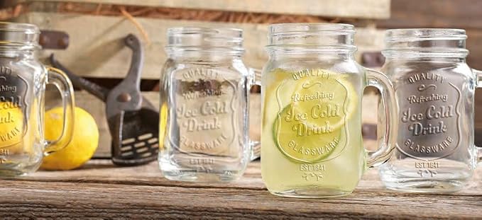 Glaver's Set of 10 Ice Cold 16 Oz. Mason Drinking Glasses With Handles. Quality Refreshing Ice Cold Embossed Logo Jars for Beverages, Cocktails, Shakes, Smoothies, Sodas, Juice. - Image 6