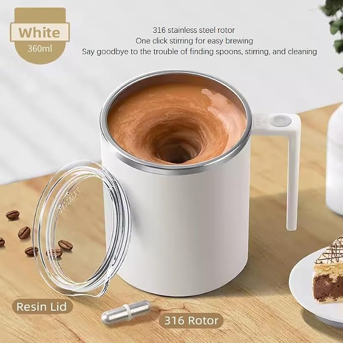 Self Stirring Mug,Self Stirring Coffee Mug, Suitable for Coffee, Milk, Cocoa and Other Beverages (White) - Image 2