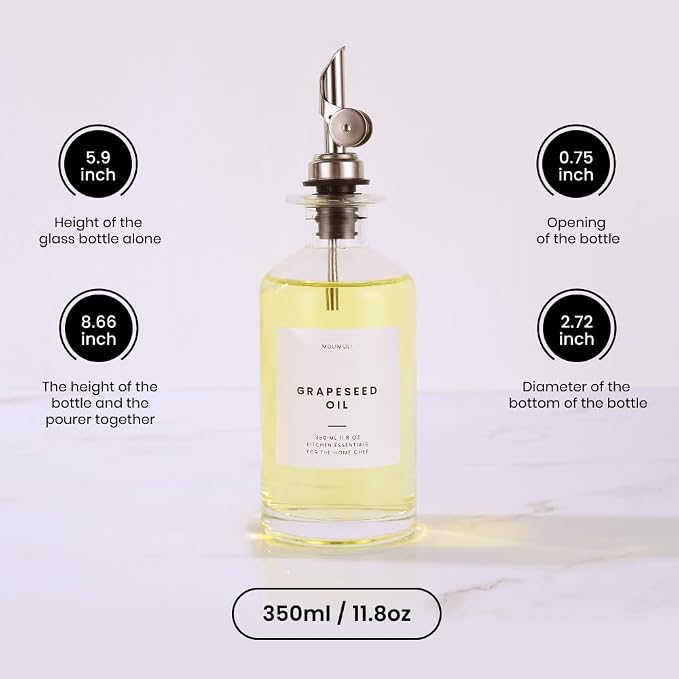 Molimoli Olive Oil Dispenser Bottle for Kitchen, Oil Dispenser w. Weighted Pourer, Glass Bottle Dispenser for Kitchen, Olive Oil Cruet, Glass Olive Oil Bottle | 350ml, Set of 4 - Image 3