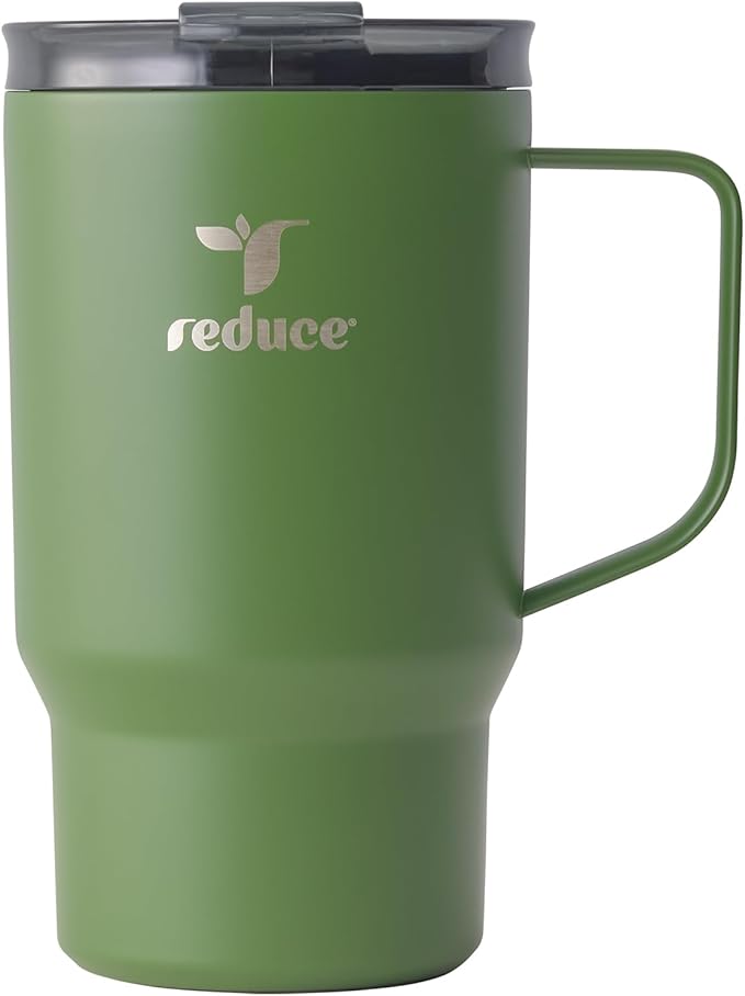 REDUCE 18 oz Hot1 Stainless Steel Insulated Mug with Temperature Adjusting Lid - Dual-Wall Vacuum, Cupholder Friendly - Keeps Drinks Hot for 6 Hours - Ideal for Coffee, Tea & Other - Sage by Reduce
