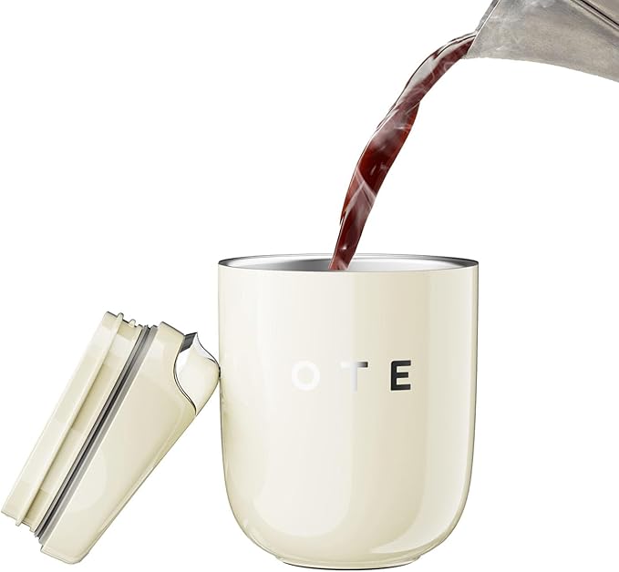 OTE Mini Coffee Travel Mug, Double Walled Coffee Cup 220ml Vacuum Insulated Stainless Steel with Leakproof Lid, Reusable Coffee Cups, BPA-Free, Mini Thermal Mug/to Go Cups for Hot Cold Drinks (Beige)