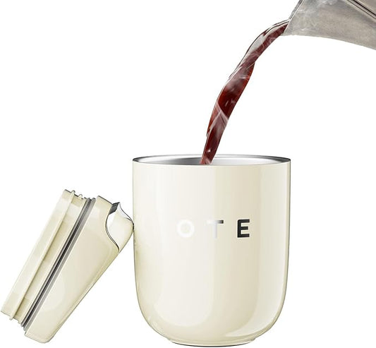 OTE Mini Coffee Travel Mug, Double Walled Coffee Cup 220ml Vacuum Insulated Stainless Steel with Leakproof Lid, Reusable Coffee Cups, BPA-Free, Mini Thermal Mug/to Go Cups for Hot Cold Drinks (Beige)