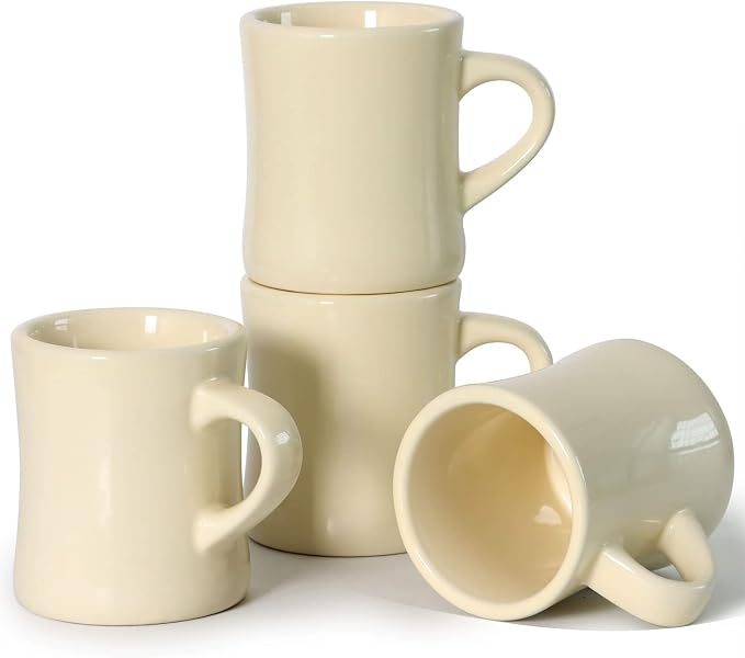 harebe Retro Coffee Cup Set of 4, 10 OZ Heavy Classic Ceramic Diner Mugs Set with Handle for Coffee, Tea, Cocoa, Milk, Latte（Cream） by harebe