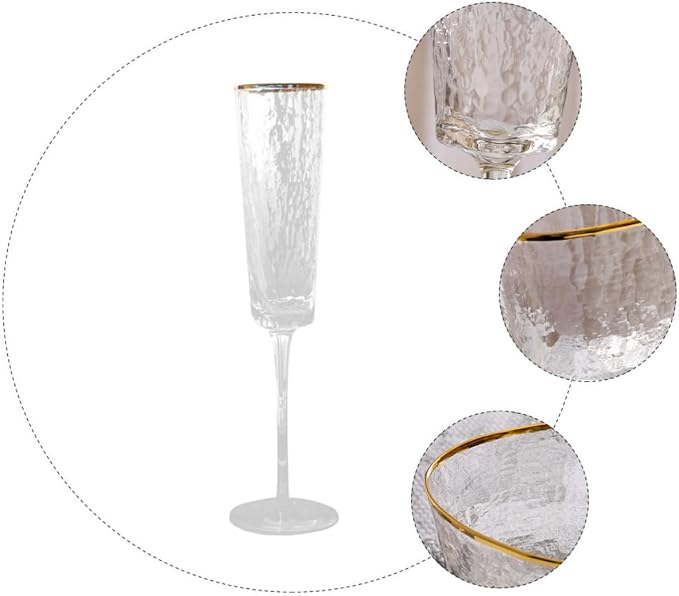 Luxshiny Sparkling Wine Glass Stylish Crystal Glassware Elegant European Style with Gold Textured Pattern, Solid Base and High-foot Design for Wedding Party and Special Occasions - Image 5