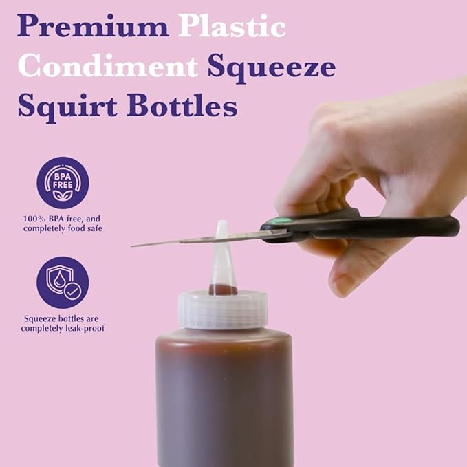 Bellemain 6-Pack Condiment Squeeze Bottles for Sauces - Includes Funnel, Erasable Marker & Reusable Labels, Perfect for Salad Dressings, Liquids, and Ketchup, Durable Plastic 12 oz Bottles