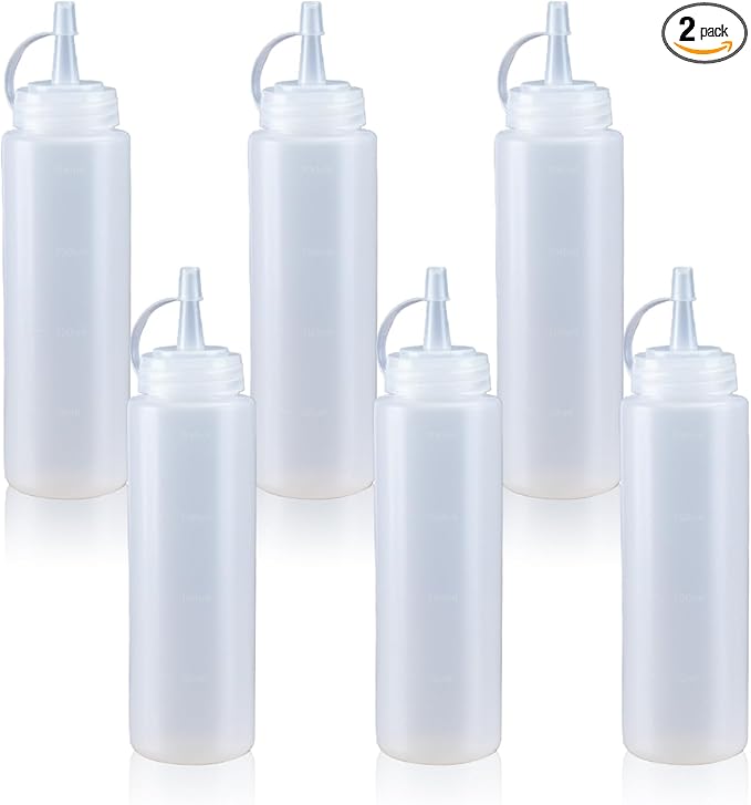 Squeeze Bottles for Sauces,Leak-Proof Condiment Dispenser, BPA-Free Kitchen Restaurant Squeeze Bottle Set with Wide Mouth for Ketchup, Mustard,Syrup,Dressings (White, 6Pack-8oz(200ml))