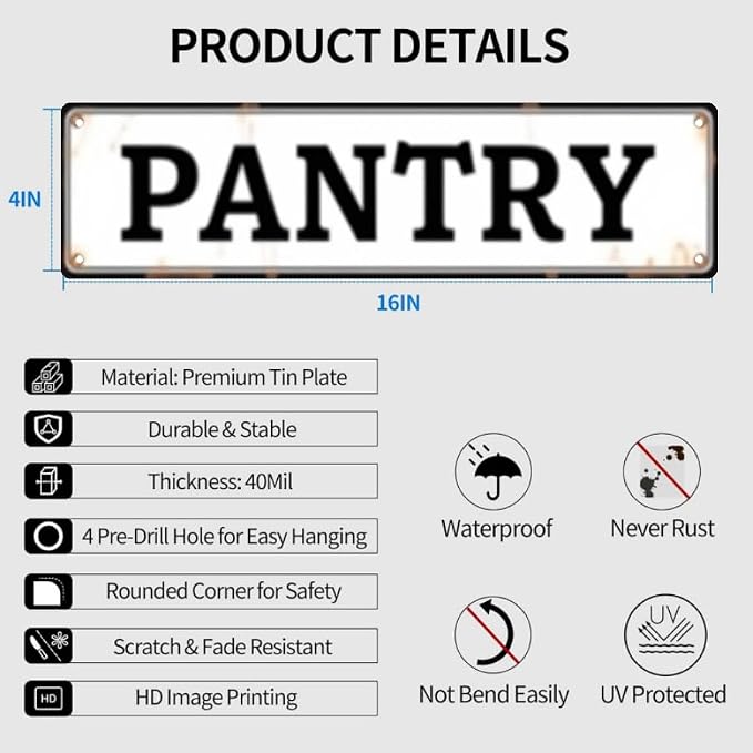 Pantry Tin Decor 16 * 4 Inches "PANTRY" Kitchen/Pantry Wall Art - Retro Functional Accent, Pantry Decor, Kitchen Metal Sign - Image 3