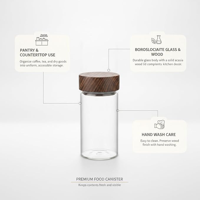 Home Organizers Glass Canister with Acacia Wood Lid, Borosilicate Jar for Coffee Tea Sugar Dry Goods Pantry Storage - Image 5