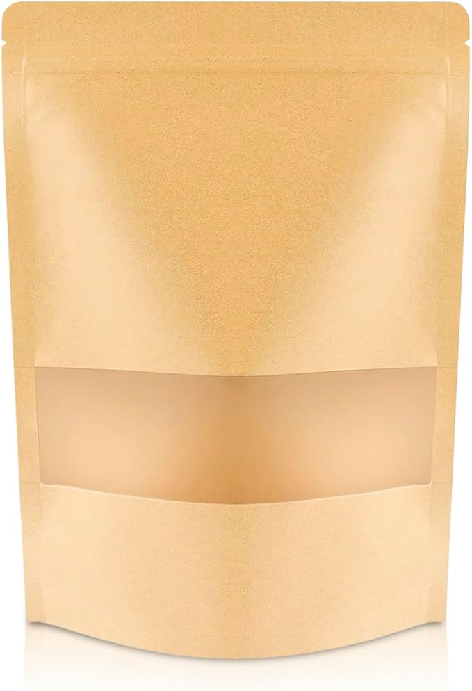 DiRose Kraft Stand Up Pouches with Window, Reclosable Food Storage Bags, Heat Sealable Stand Up Pouch for Coffee, Candy, Nuts, Tea, Spices – 4 oz (300 Pack) by DiRose