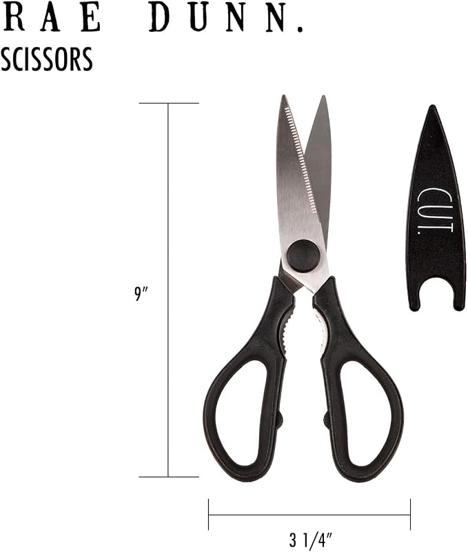 Rae Dunn Kitchen Scissors- Stainless Steel Kitchen Shears, Cooking Scissors for Cutting Meat, Chicken, Herbs and Produce with Blade Cover and Soft Grip Handles (Black) - Image 5