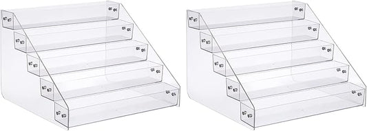 Acrylic Spice Rack, Tiered Spice Rack Shelf Seasoning Organizer for Countertop, Cabinet, Pantry, Kitchen Storage - 5 Tier, 2PCS
