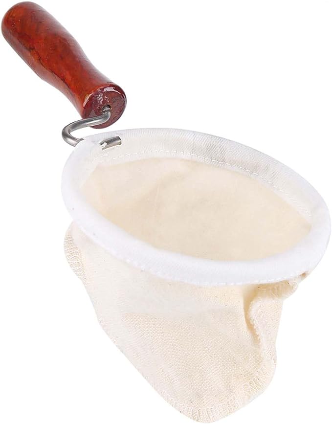 Reusable Washable Flannel Cloth Handmade Coffee Filter Strainer, Wood Handle, Metal Frame, for Hand Drip Coffee (Small)
