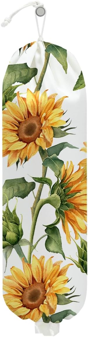 Sunflower Plastic Bag Holder for Kitchen Essentials, Wall Mount Grocery Bag Holder for Plastic Bags, Sunflower Reusable Shopping Bags Storage Dispenser for Home Kitchen Pantry, 22.5x9 Inch by Unknown