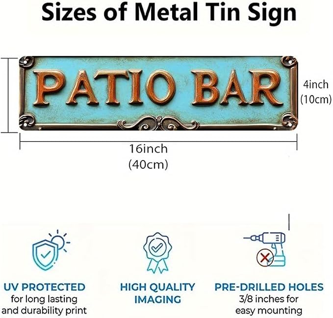 Bar Sign Bar Gifts Vintage Metal Wall Decor Sign"PATIO BAR" Street Sign Funny Man Cave Decor Accessories for Home, Bar, Bathroom, Bedroom Unique Retro Tin Signs for Outdoor 4 X 16 inches - Image 4