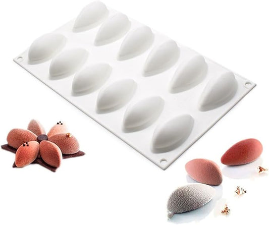 3D Quenelle Dessert Silicone Baking Mold for Mousse Cake, Silicone Molds for Chocolate, French Dessert Mold for Pastry Chocolate, Reusable Non-Stick Easy Release Baking Molds (12-Cavity)