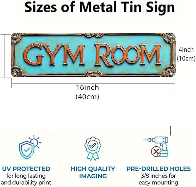 Kexle Vintage Metal Wall Decor Sign 'GYM ROOM' - 4 x 16 inches, Tin, Retro Style, Bar Sign, Funny Man Cave Decor - Image 4