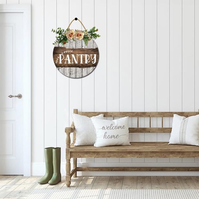 Pantry Sign for Front Door Porch Decorations, Round Rustic Wood Hanging Sign for Farmhouse Porch Outdoor Home Holiday Front Door Decor 11 Inches - Image 5