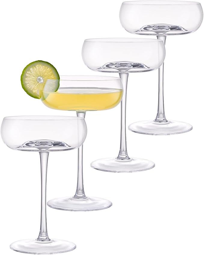 Handmade Coupe Glasses Set of 4 – 8.5oz Crystal Cocktail Glasses with Unique Convex Base, Elegant Coupe Glassware for Margarita, Martini, Champagne, Manhattan & Cocktails by iridisenti
