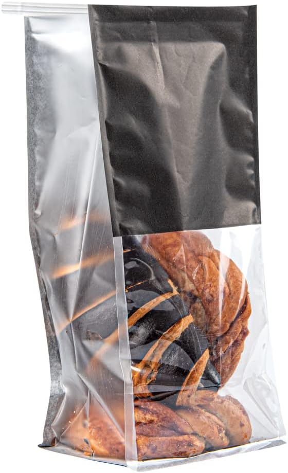 Bag Tek 5.1 x 4.1 x 11.2 Inch Tin Tie Bags With Windows, 100 Resealable Bakery Bags With Windows - Flat Bottom, For Cookies or Coffee Beans, Black Cotton Paper Tin Tie Bags - Restaurantware - Image 9