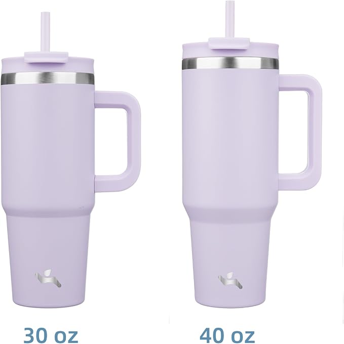 Konokyo 40 oz Insulated Tumbler Water Bottle with Handle, Straw Lid | BPA-free and dishwasher safe; made for gym, travel, coffee and gifting, 2 straws, cup holder friendly,Wisteria - Image 3