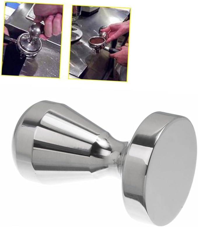 BESPORTBLE Professional Stainless Steel Coffee Tamper Flat Base Ergonomic Grip Espresso Bean Press Tool for Even Extraction Compatible with All Machines