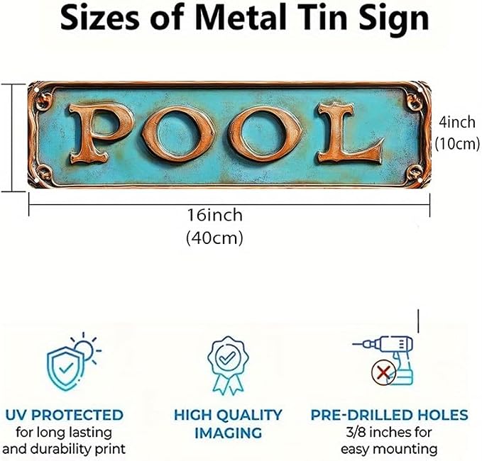 Bar Sign Bar Gifts Vintage Metal Wall Decor Sign"POOL" Street Sign Funny Man Cave Decor Accessories for Home, Bar, Bathroom, Bedroom Unique Retro Tin Signs for Outdoor 4 X 16 inches - Image 4