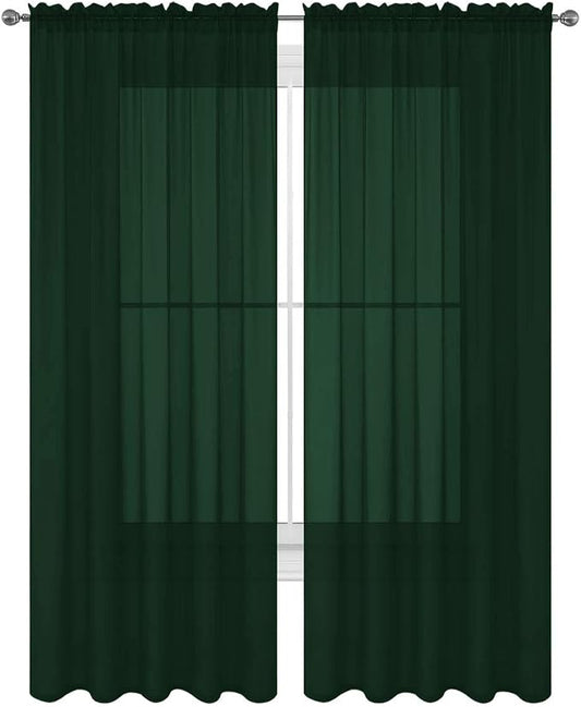 2 Piece Solid Elegant Sheer Curtains Fully Stitched Panels Window Treatment Drape (54" X 120", Hunter Green) by Decotex