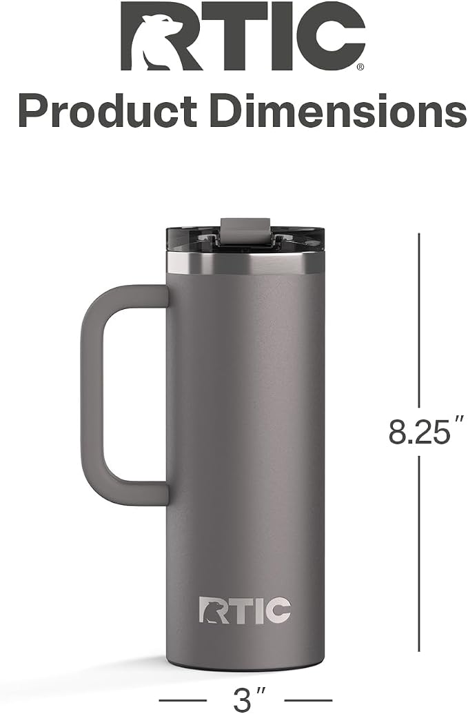 RTIC 20oz Road Trip Travel Mug with Lid and Handle, Ceramic Lined, Insulated, Stainless Steel, Metal, Double Wall Vacuum-Insulation, Portable Coffee, Tea Cup for Hot and Cold Drink, Graphite - Image 4