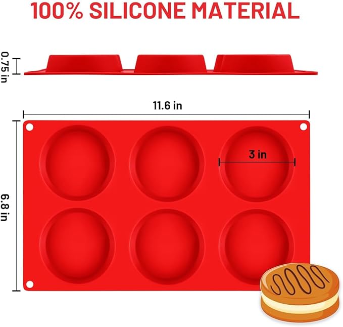 CAKETIME Silicone Egg Molds, 3 Inch Muffin Top Pan 4 Pack Nonstick for Baking English Muffin, Whoopie Pie, Corn Bread, Egg bite, Breakfast Sandwiches