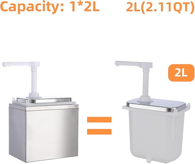 2.11 Quart Condiment Dispenser Pump,Syrup Pump Dispenser with Measuring Cup, Large Capacity Detachable Leak-Proof Design for Sauce, Honey, Syrup,Soy Sauce,Mustard,Cheese (2.11 QT, 1 pumphead)