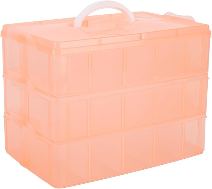 3-Tier Stackable Storage Container Box, Large Bead Organizers with 30 Adjustable Compartments, Plastic Storage Bin for Art Supplies, Jewelry, Toys, Stickers， Nail, Embroidery, Hair Accessories