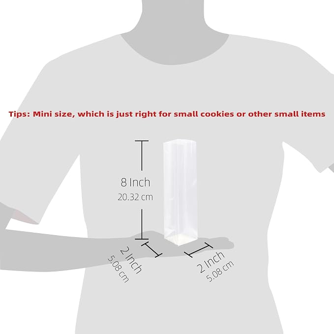 Morepack Gusseted Flat Bottom Cellophane Bags 2x2x8 In 50Pcs | Biscotti Bags with Paper Insert (Mini Size) - Image 2