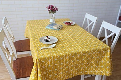 meioro Yellow Boho Table Cloth Rectangle Cotton Linen Nordic Twill Tablecloths Wrinkle Free Fabric Checkerboard Stripe Table Cloths Rustic Cover for Kitchen Dining Party Outdoor Picnic(55 x 70 Inch) - Image 4