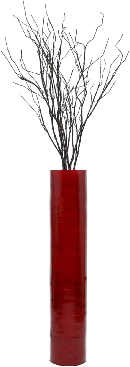 30-Inch-Tall Decorative Contemporary Bamboo Display Floor Vase - Cylinder Shape - Stylish Home Decor Accent - Modern Tall Vase for Living Room, Entryway, or Dining Room Decor, Red by Uniquewise