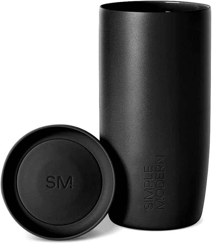 Simple Modern Insulated Travel Coffee Mug 360° Lid | 16oz | Black | Voyager Ceramic-Lined Insulated Stainless Steel Coffee Tumbler Iced Coffee Cup, Mug with Lid | Fits Cupholder, Midnight Black by Unknown
